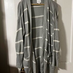 Pink Rose Gray and White Striped Cardigan